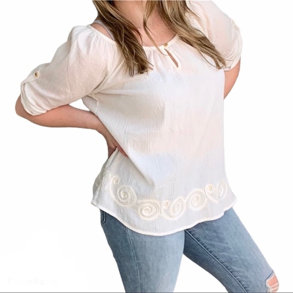 Vintage 90’s Lucky Brand White Breezy Cotton Embroidered Blouse Size Small - Picture 1 of 15
